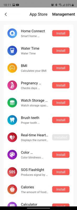 Amazfit Zepp app, installable applications