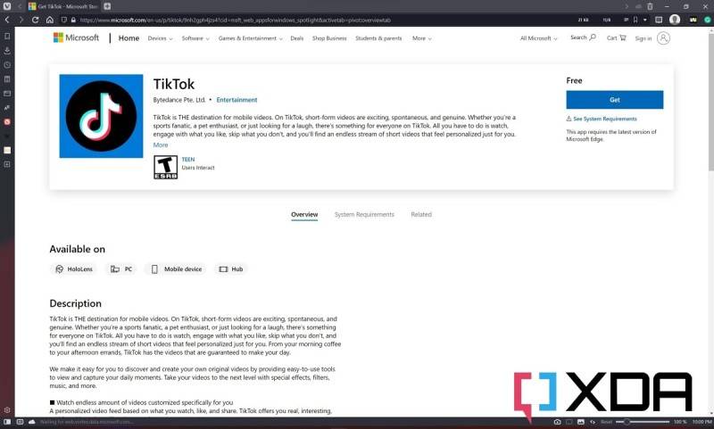 TikTok app listing on old Microsoft Store