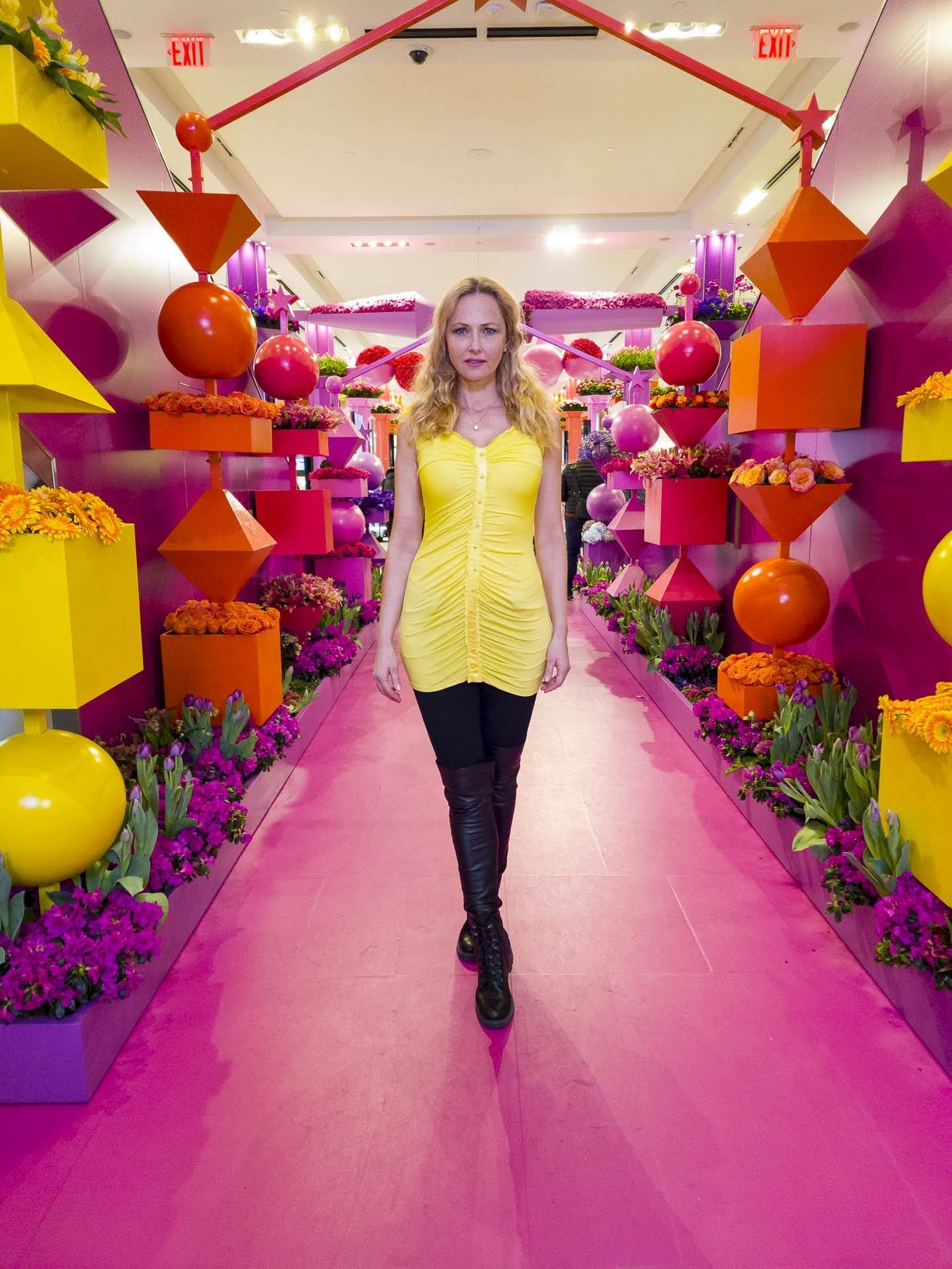image of a lady in a colorful walkway