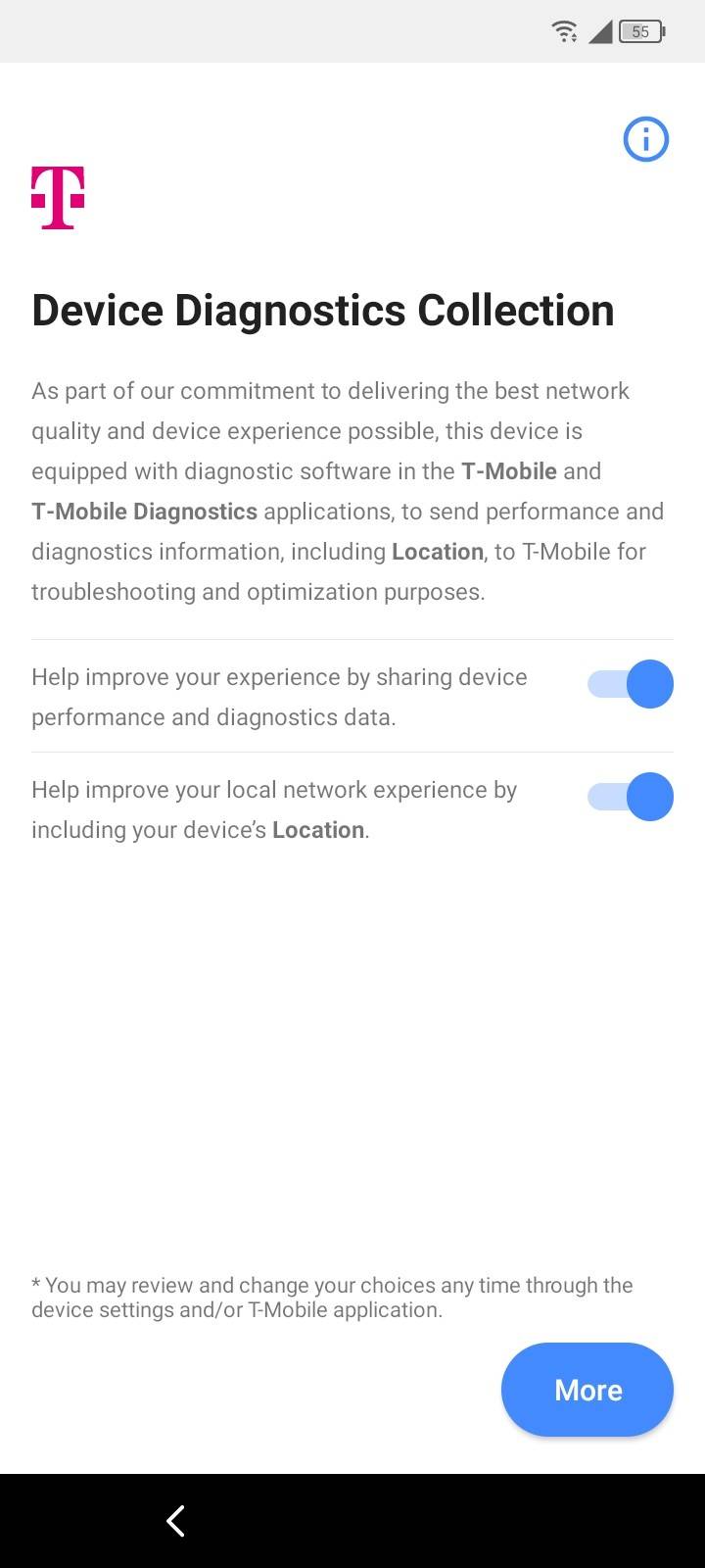 An image showing the device asking for diagnostic data collection permission screen by TMobile