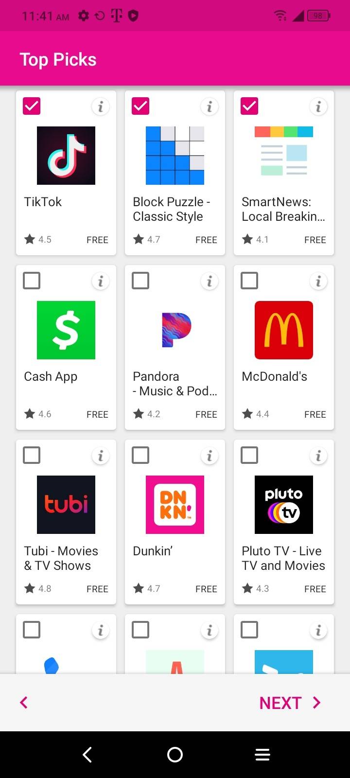 An image showing the app suggestions made by TCL 30 XE 5G
