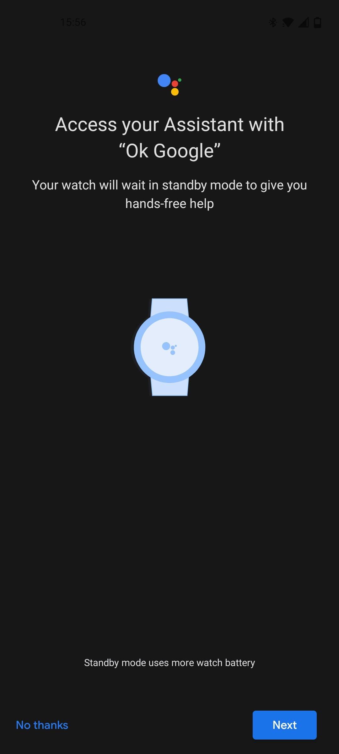 screen prompt to access assistant via ok google on watch