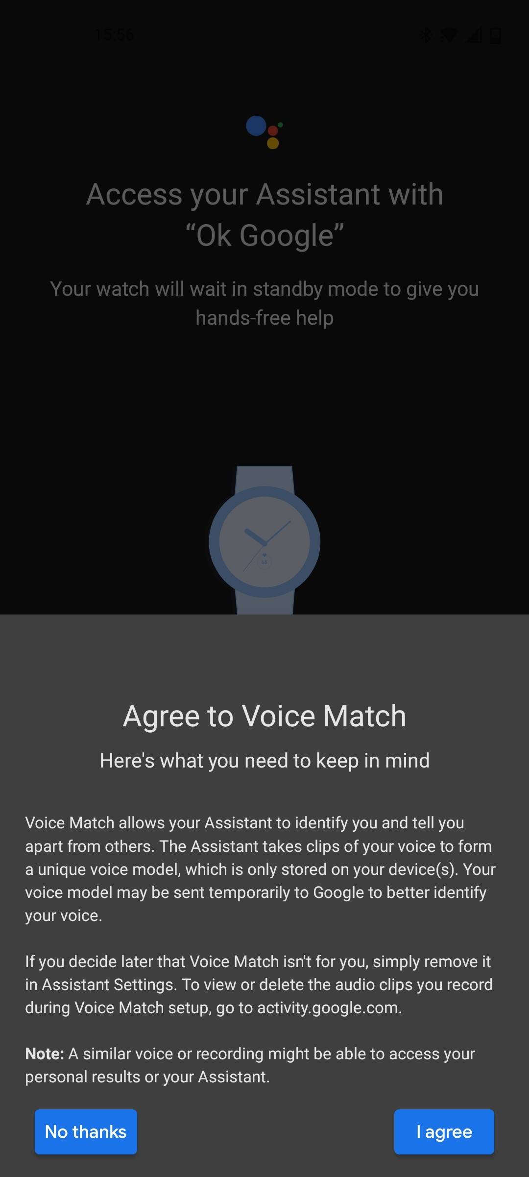 prompt to agree to voice match setup