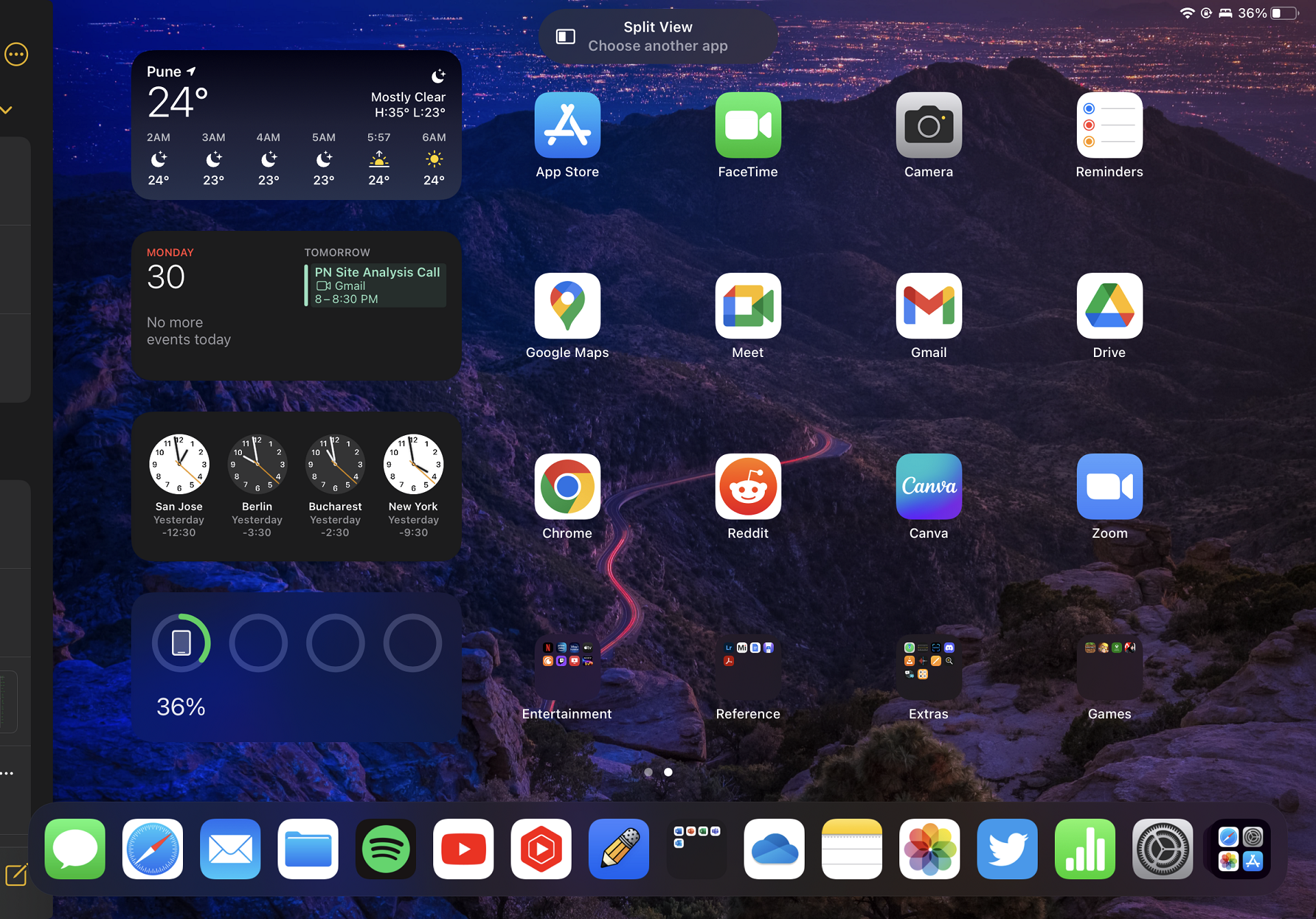 an iPad showing the home screen while users are supposed to pick the second app for split view