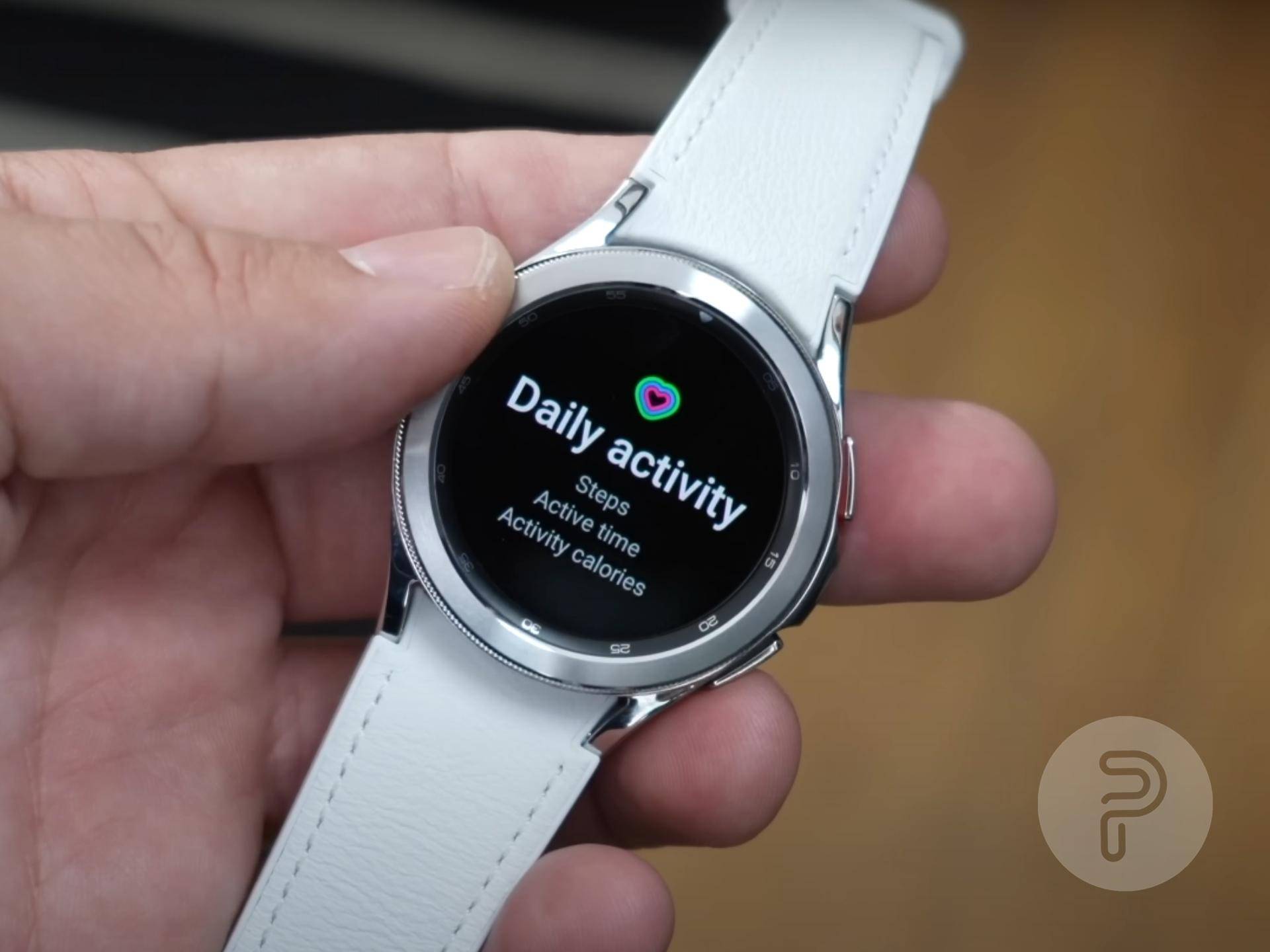 Galaxy Watch 4 Classic with its white leather strap