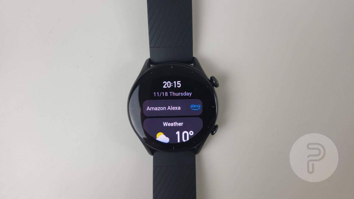 Amazfit GTR 3 Smartwatch displaying Weather and Amazon