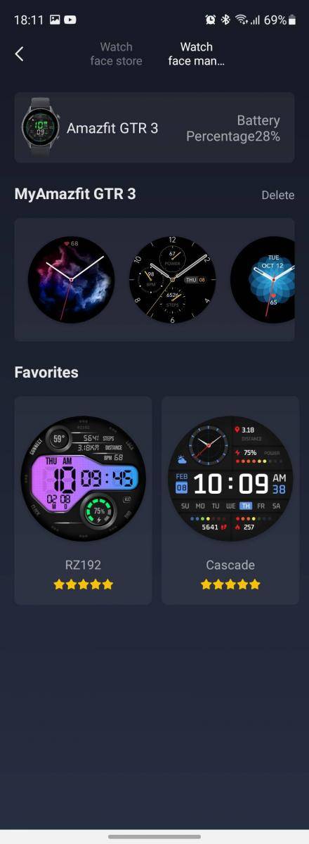 Amazfit Zepp app installed watch faces