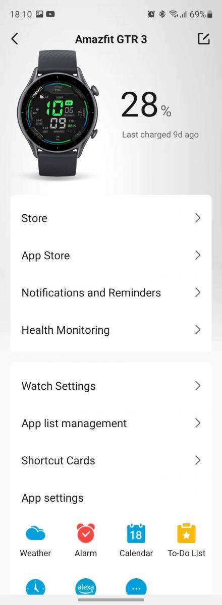 Amazfit Zepp app settings
