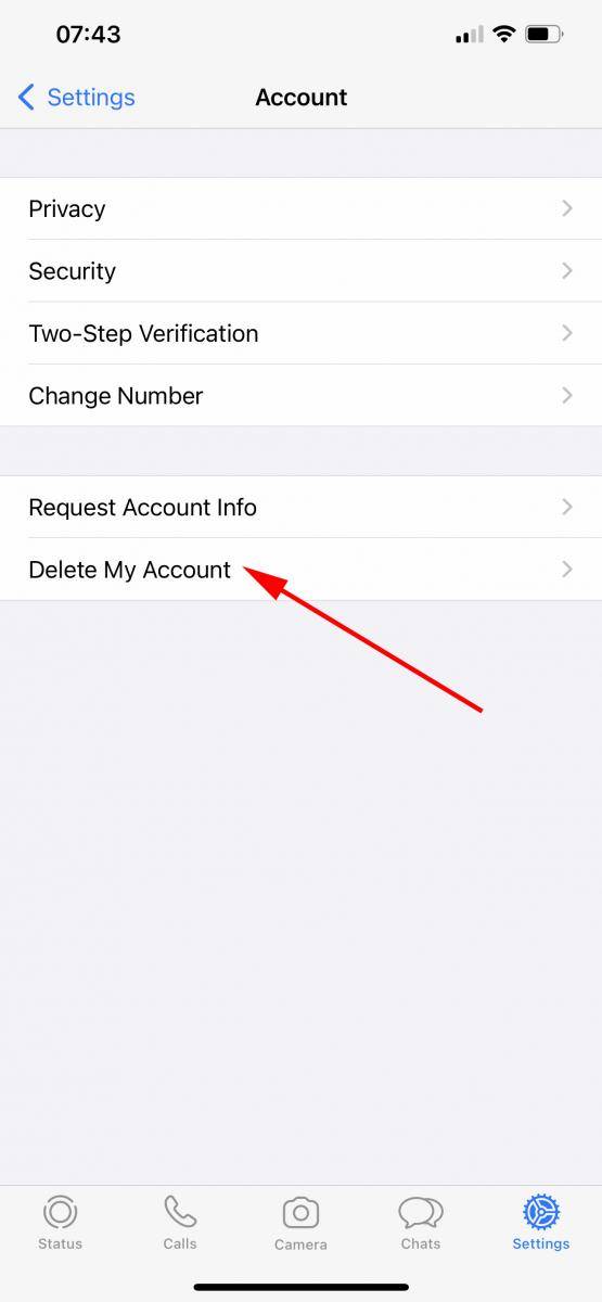 Delete WhatsApp account iPhone