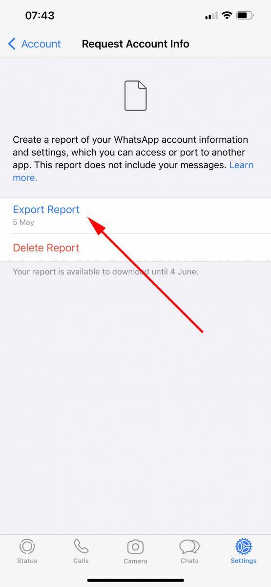 Export WhatsApp account info