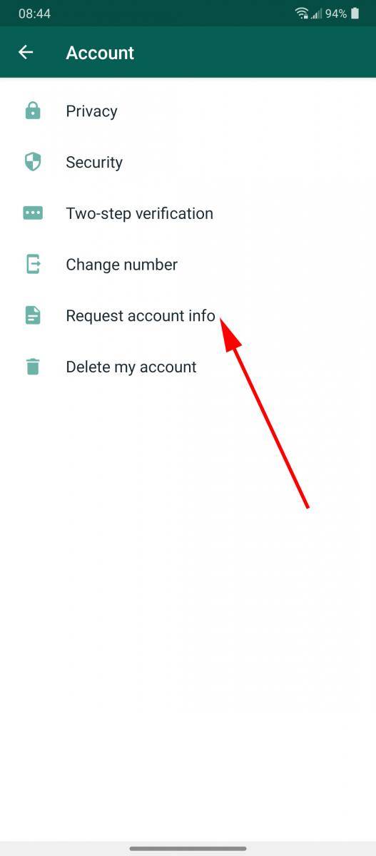 Request WhatsApp account report Android