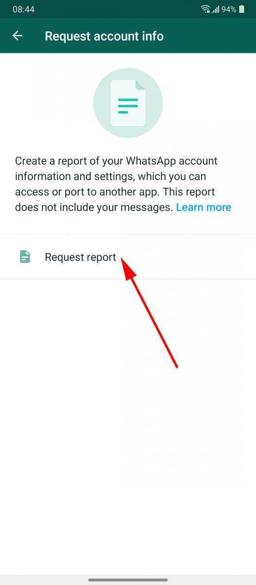 Request WhatsApp account report confirmation Android