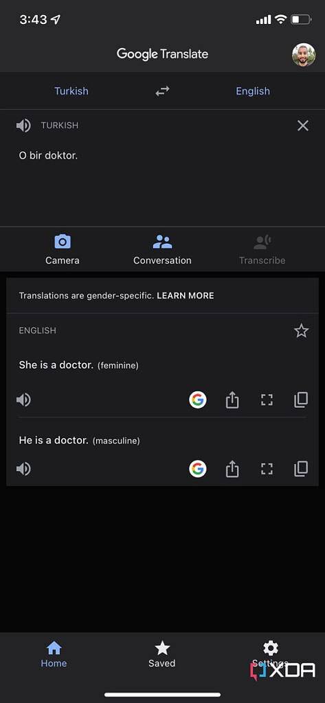 Google Translate gender-specific translation on iOS