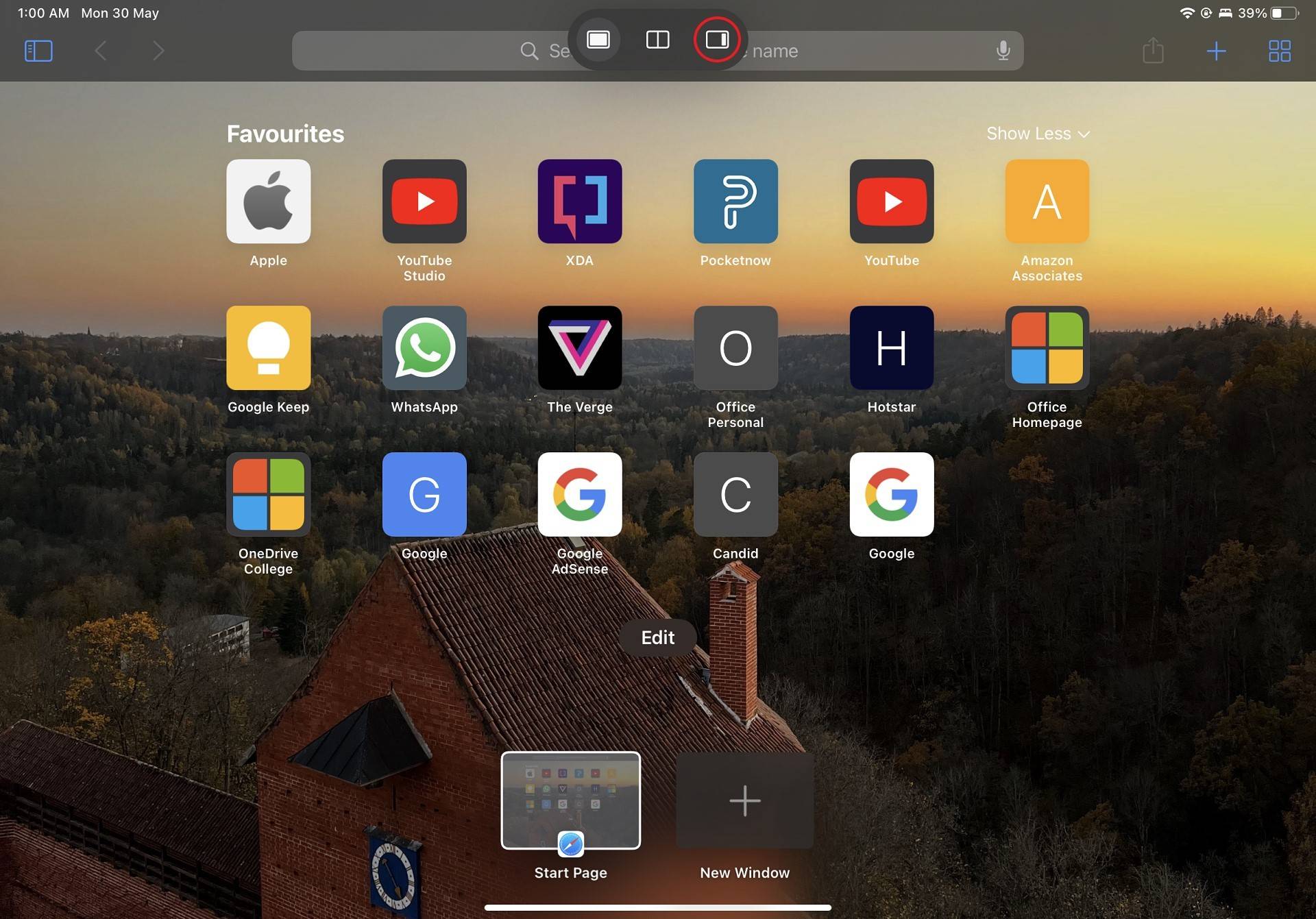 steps to initiate slide over on iPadOS