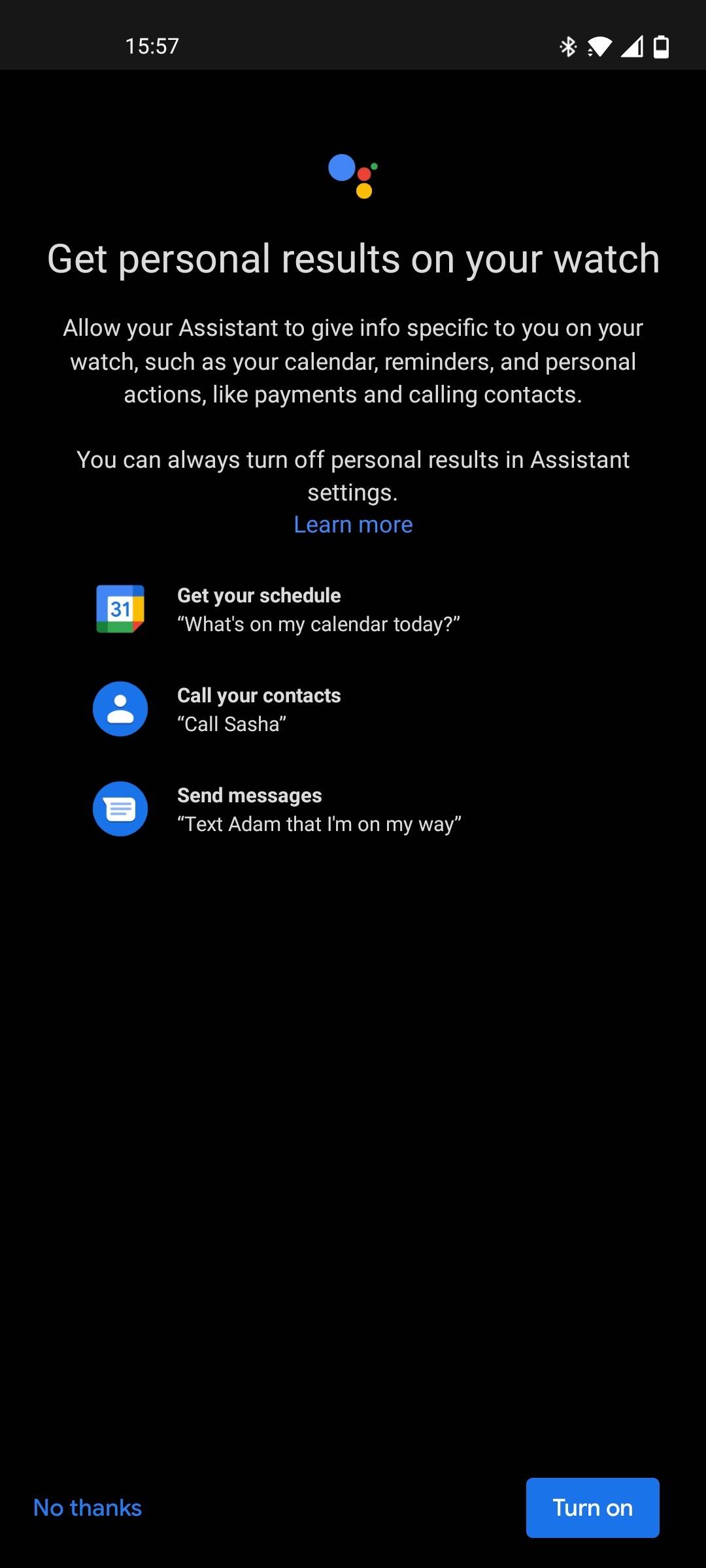 prompt asking whether you want personal results shown on the watch