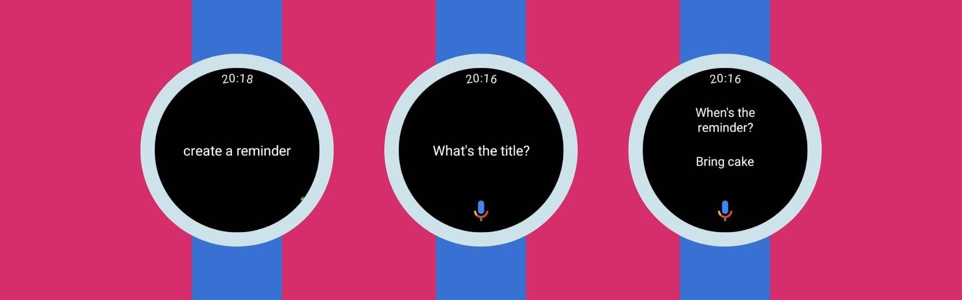 an image showing the screens during reminder creation on galaxy watch 4 using google assistant