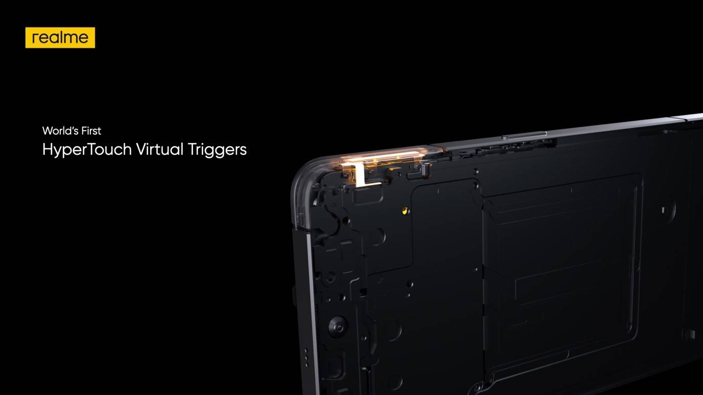 Realme GT 2 Explorer Master Edition Press Release Image showing the HyperTouch Virtual Triggers built into the frame