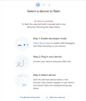 Android flash tool select a device screen