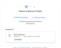 Android flash tool device connected screen