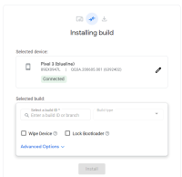 Android flash tool build screen select