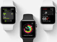 3 Apple watches with different monitoring abilities displayed on each screen