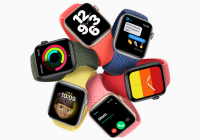 Apple Watches with different colored bands in a circle