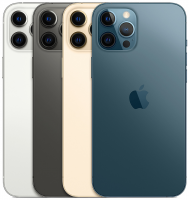 Four iPhone 12 Pros of different color
