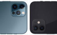 Two different models of iPhone 12 series cameras next to each other