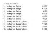 Instagram in-app purchases subscription and badges