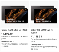 Galaxy Tab S8 Ultra prices on Amazon France