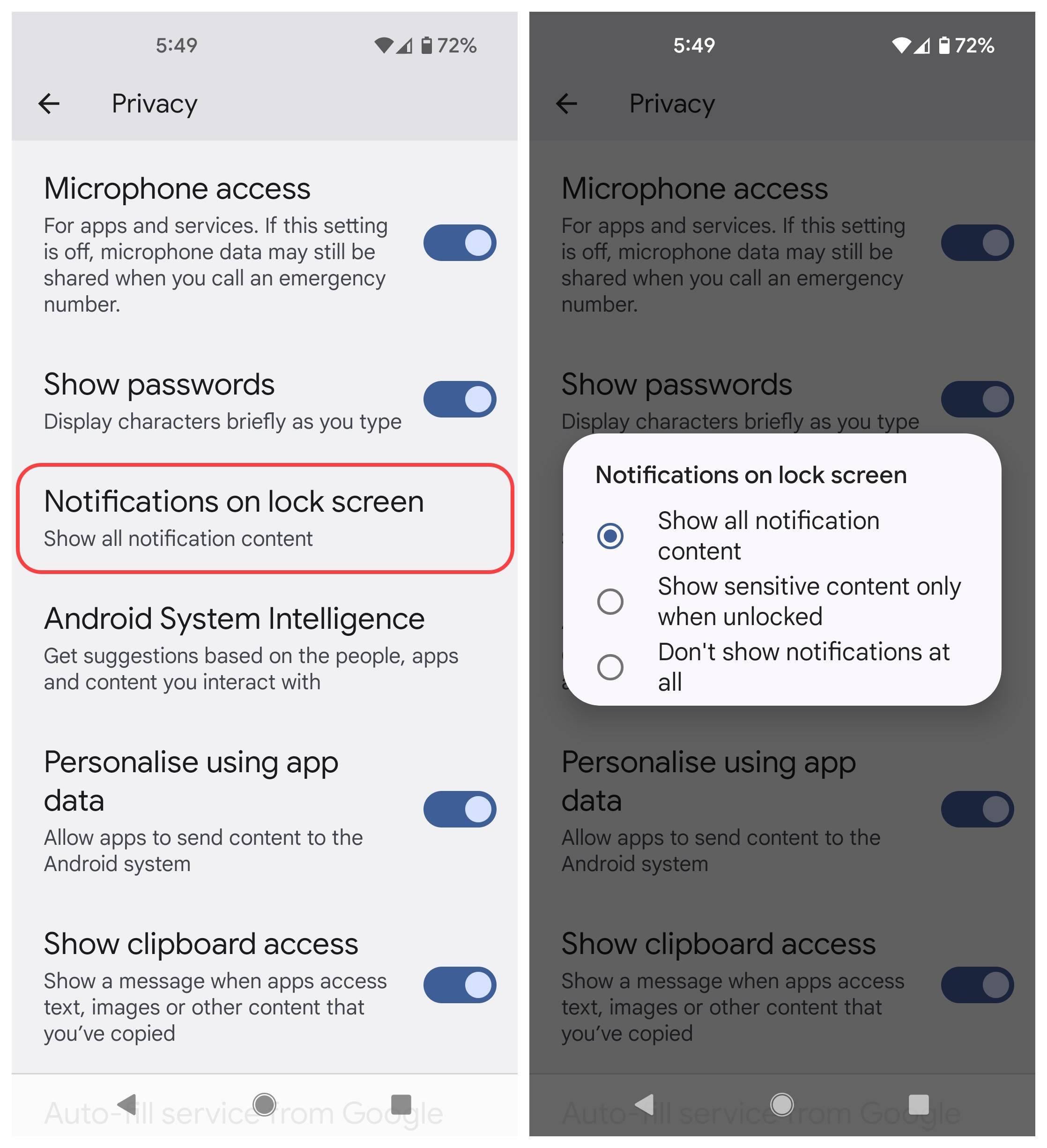 Configuración de privacidad de Android