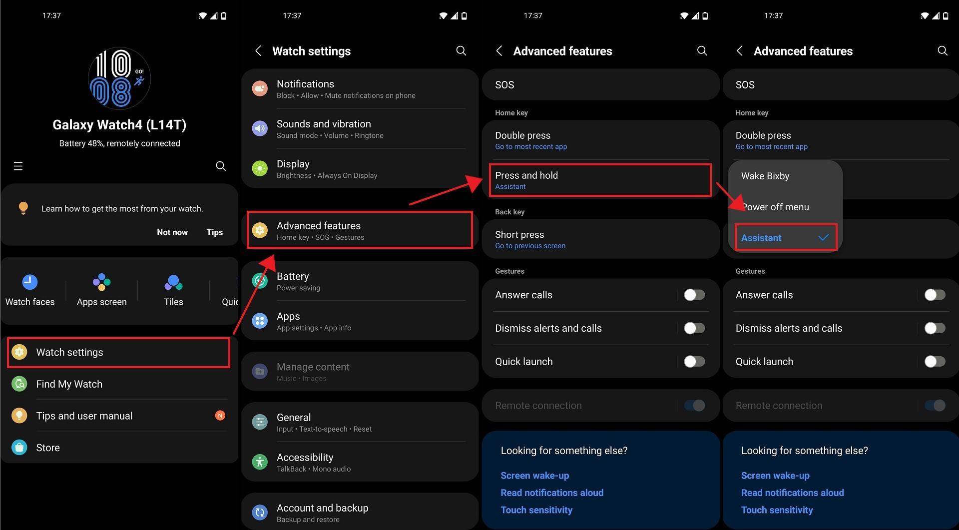 An image showcasing the steps you need to follow to activate google assistant with buttons on galaxy watch 4