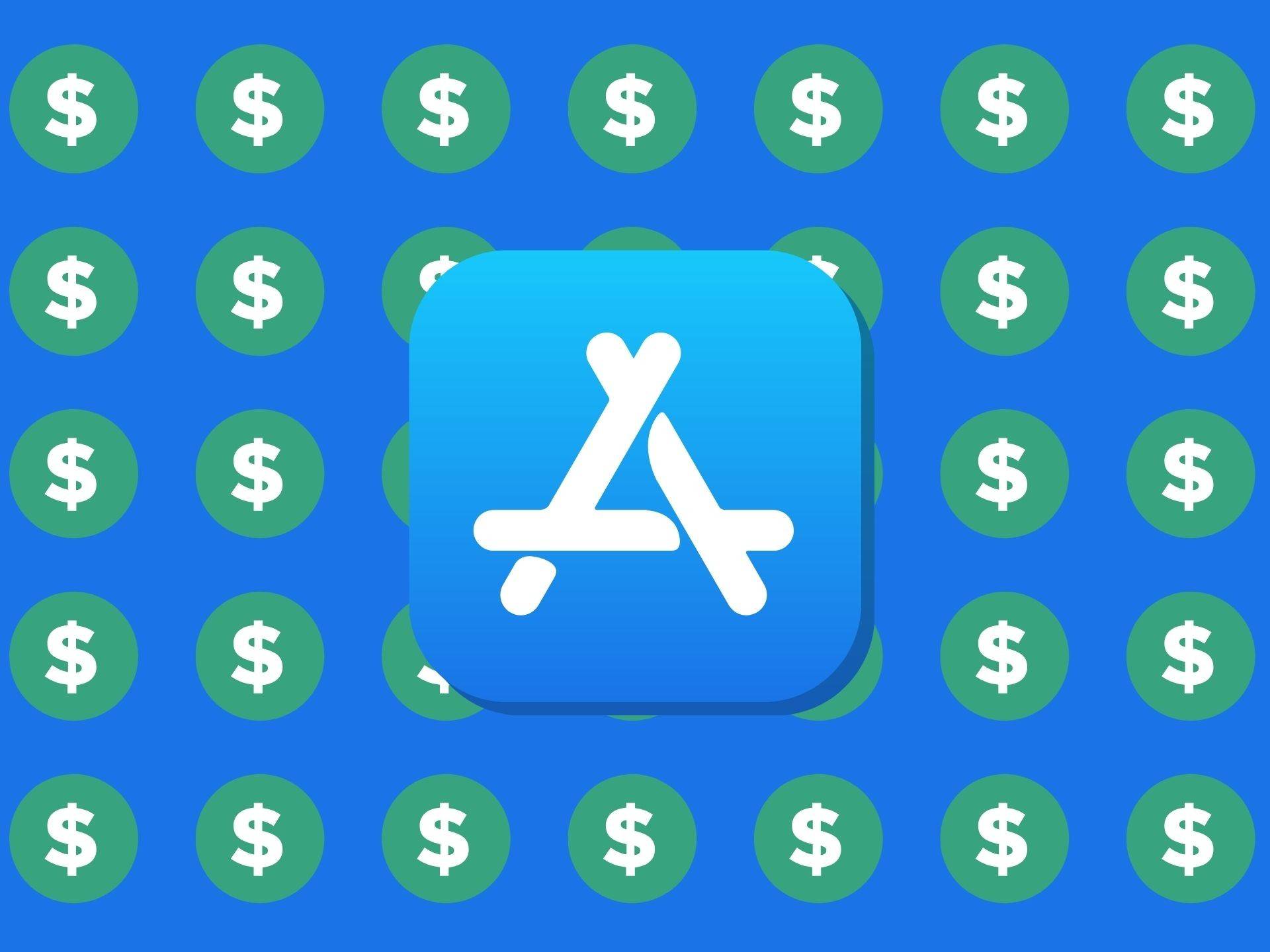 Apple App Store logo with Dollar signs in the background