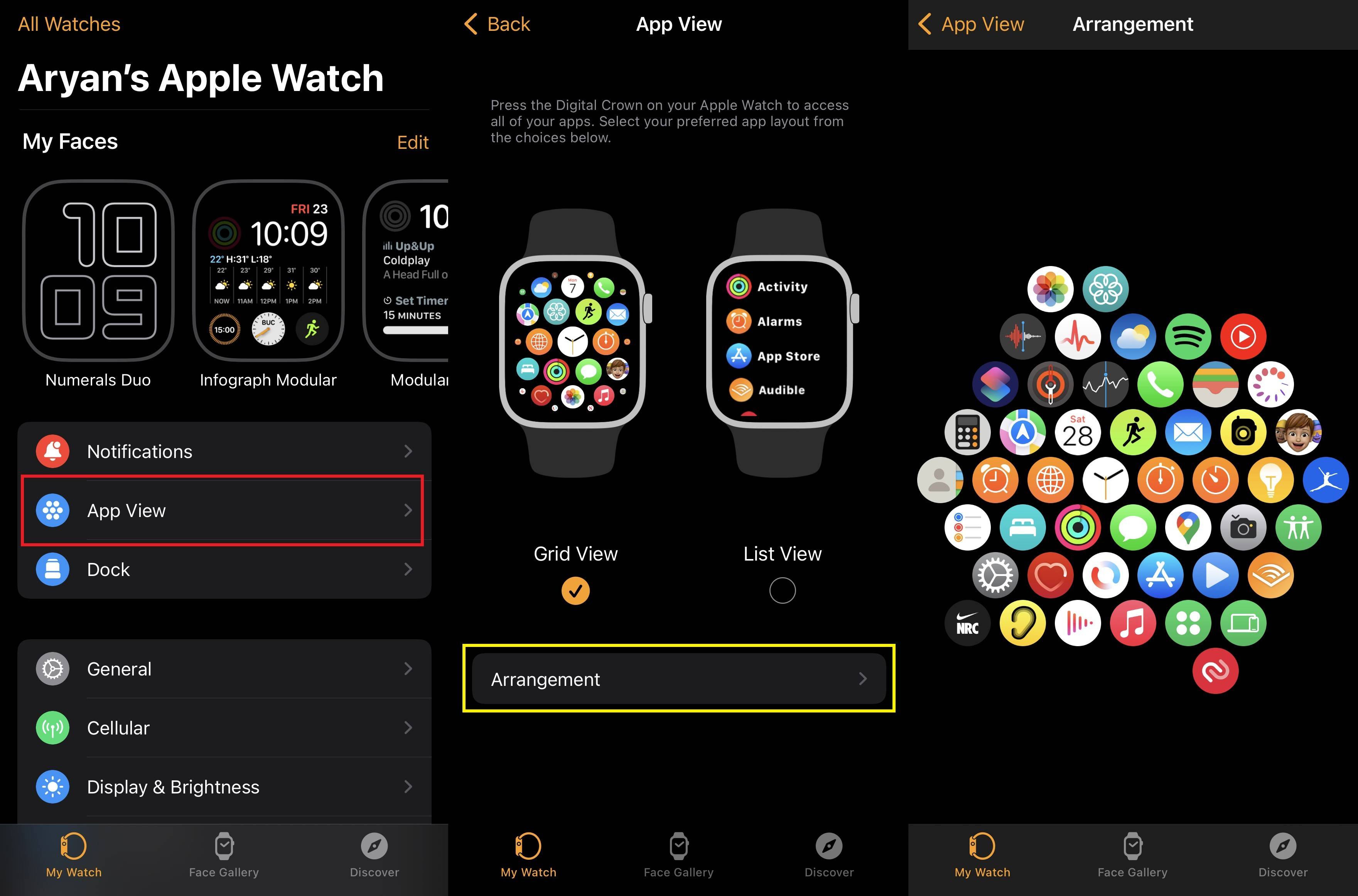 Apple Watch App Arrangement Menu