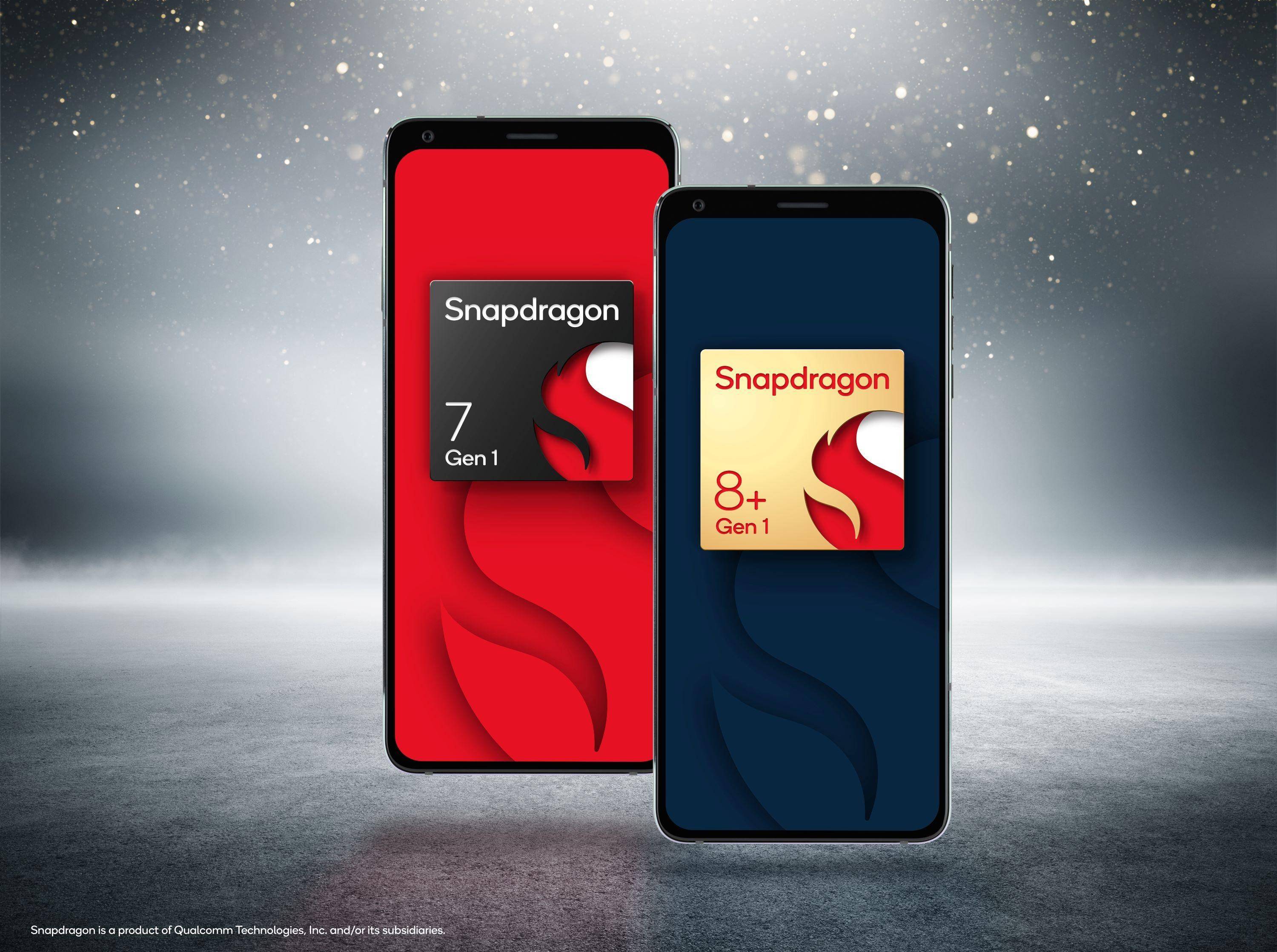 An image showcasing the new Qualcomm Snapdragon 8 Plus Gen 1 and 7 Gen 1 for smartphones