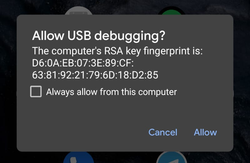 allow usb debugging android