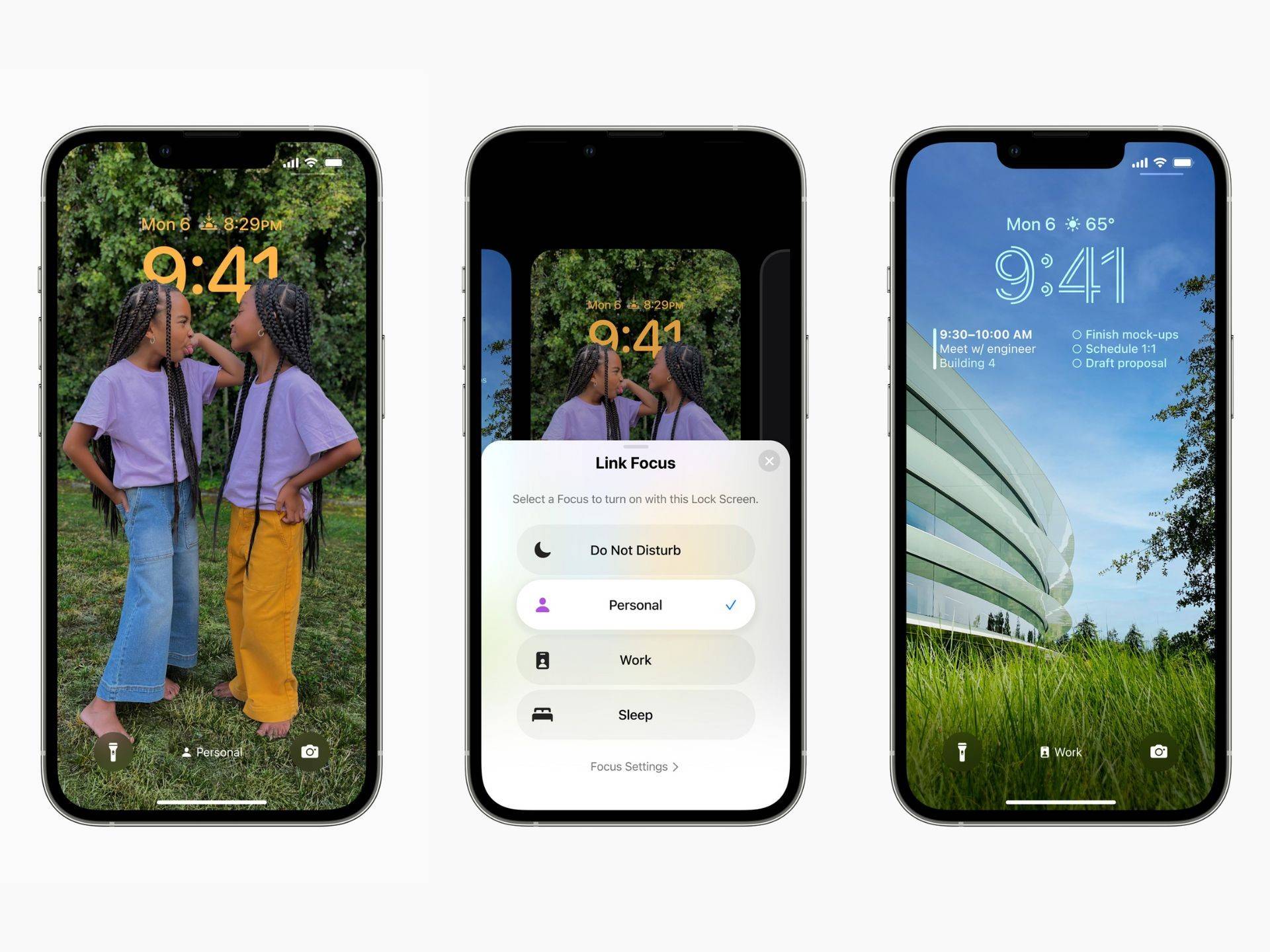 an image showing focus modes on iOS 16 lock screen
