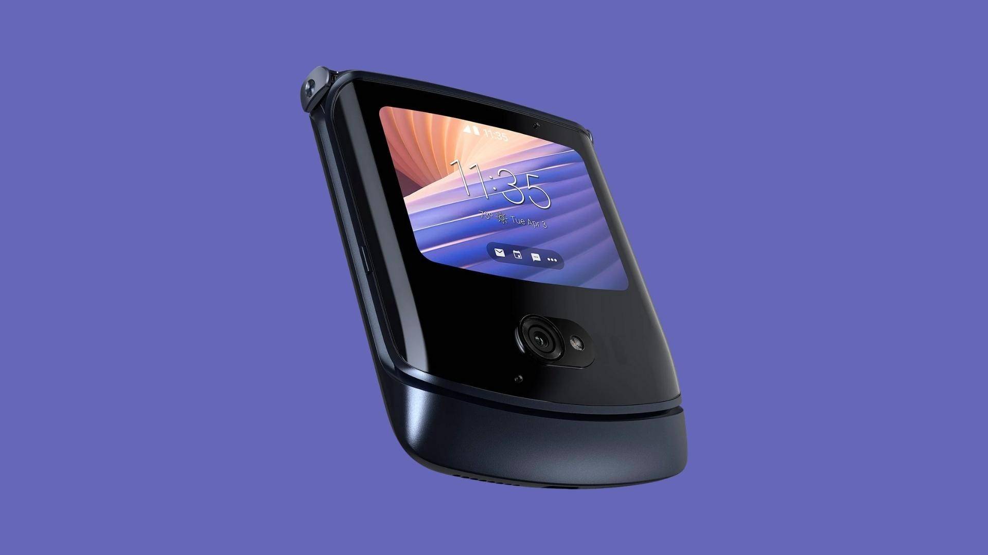 Imagen del producto Motorola moto razr 5G sobre fondo morado