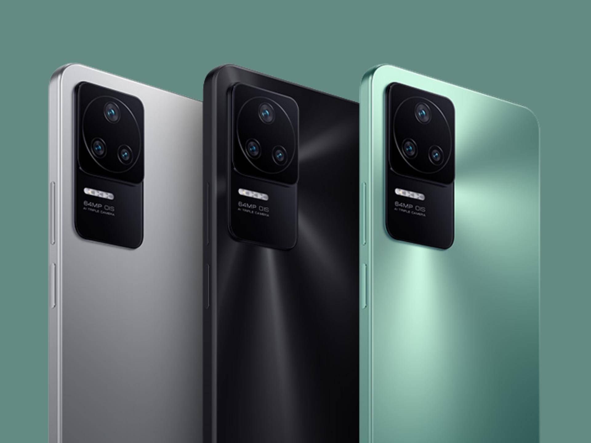 poco f4 and its three colors, silver, black, and green (from left to right)