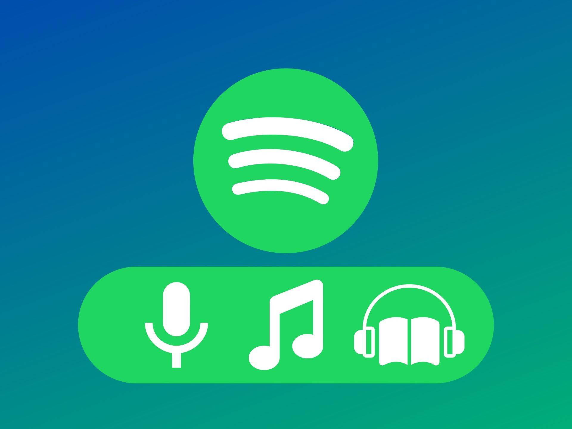 Spotify logo displaying a microphone, music and audiobooks in a pill shaped bar