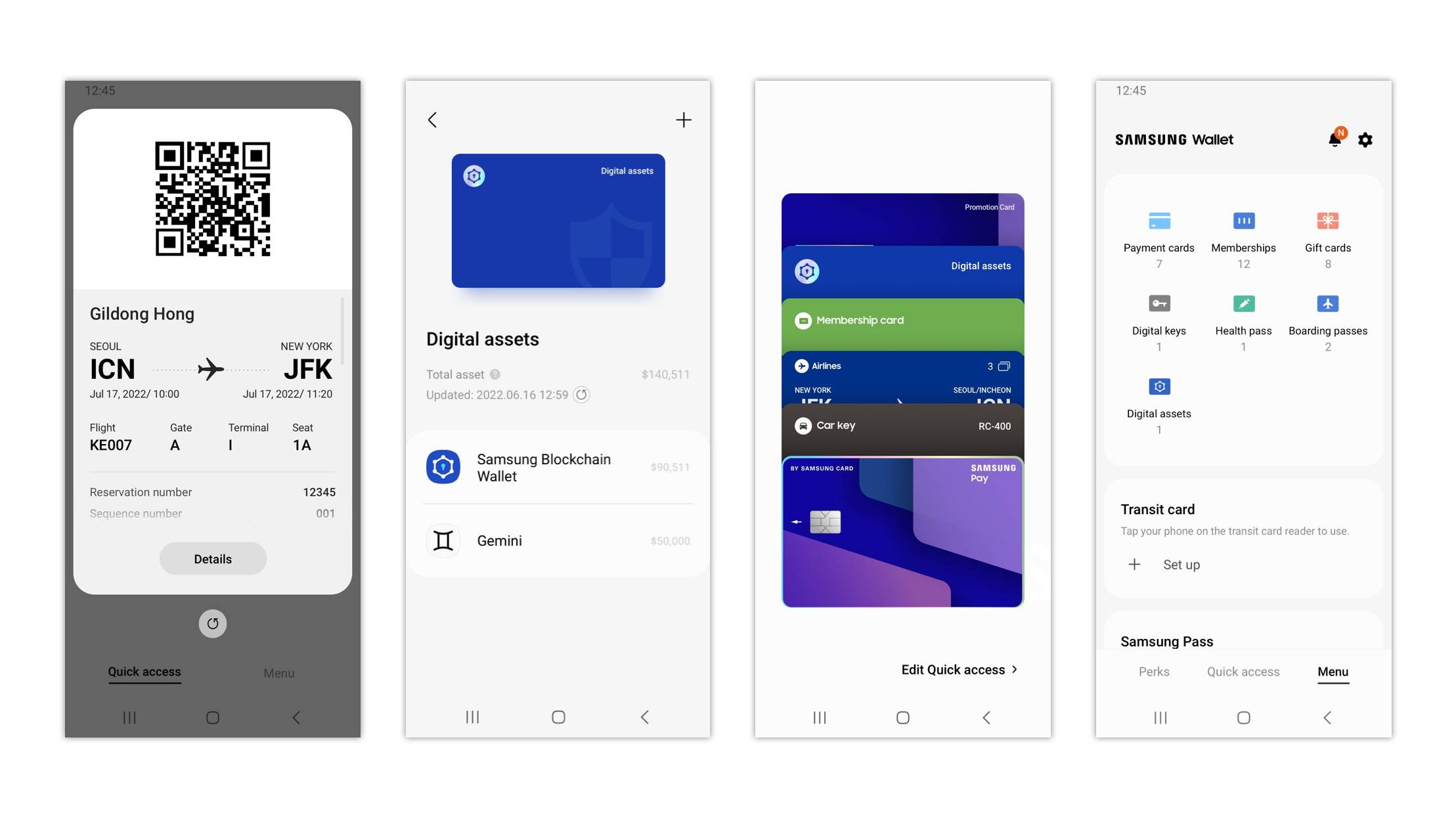 Screenshots showcasing Samsung Wallet