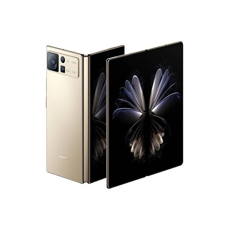Xiaomi Mix Fold 2 in gold color showing the front and back